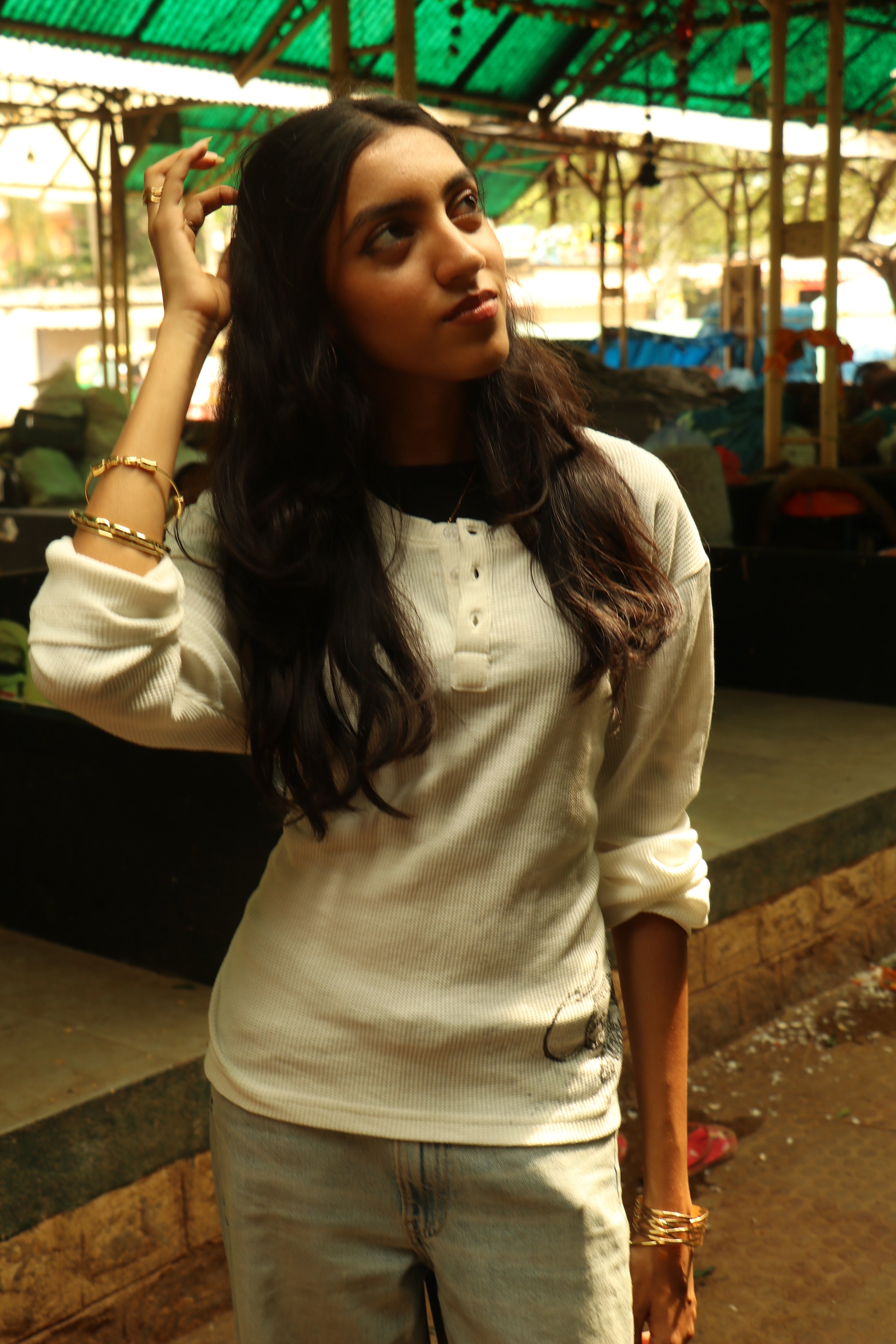 White Dragon waffle knit henley