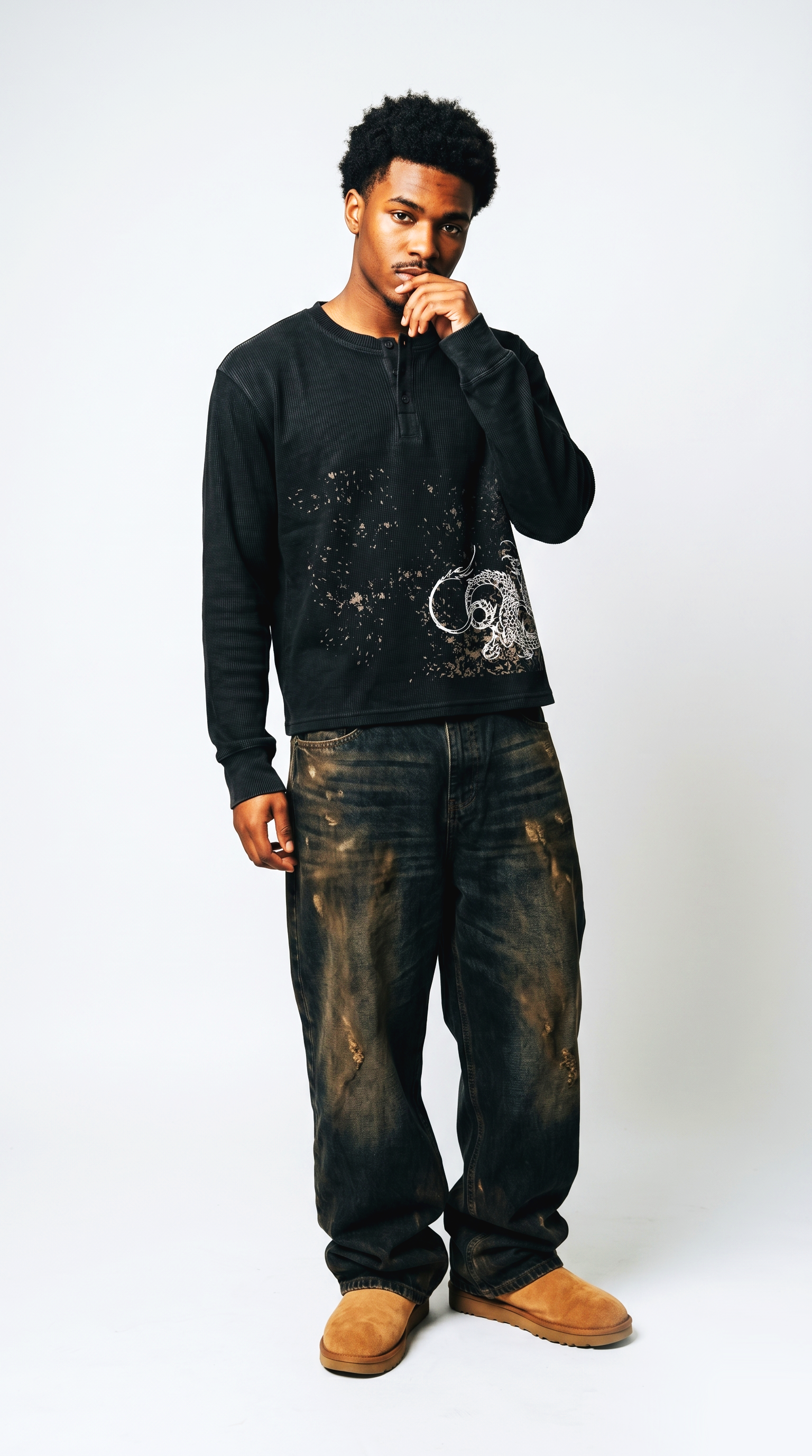 Dragon waffle knit henley