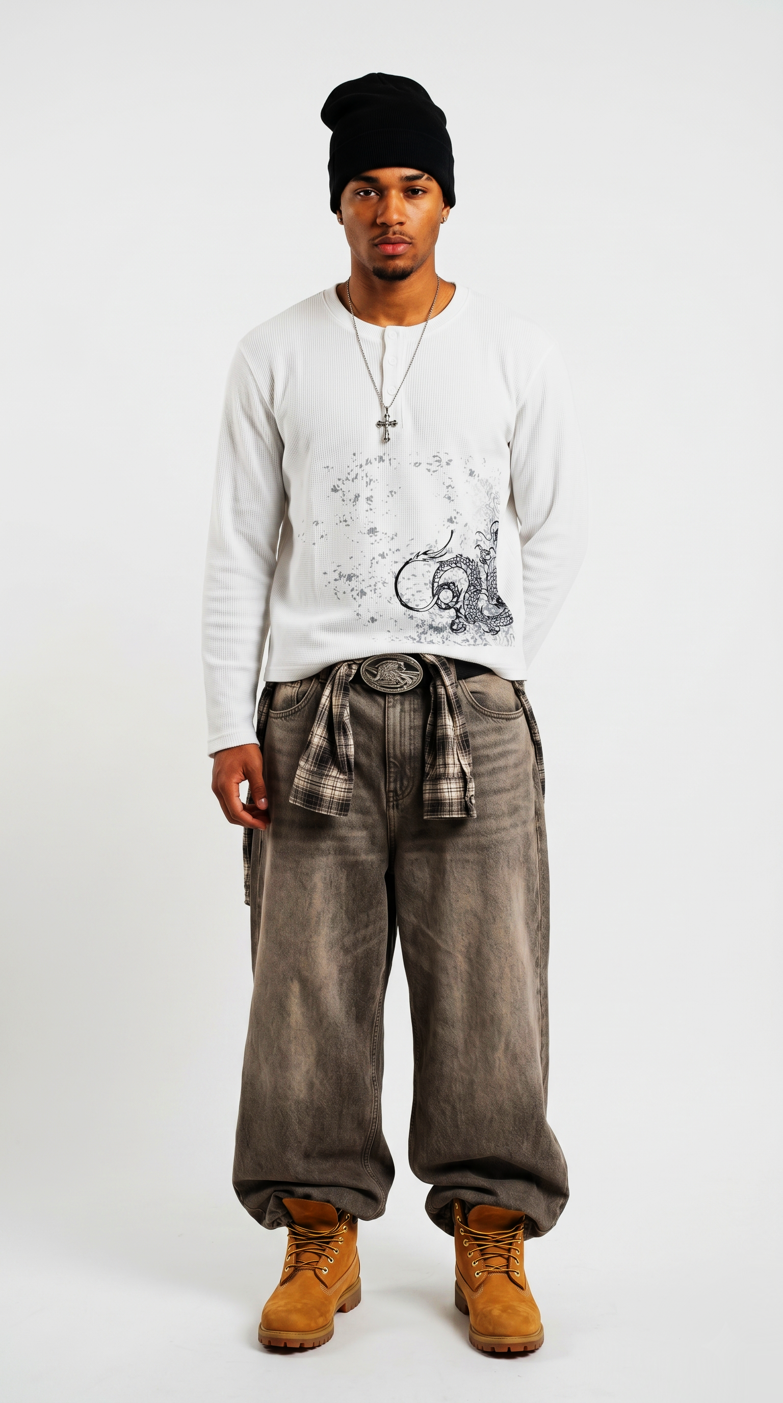 White Dragon waffle knit henley