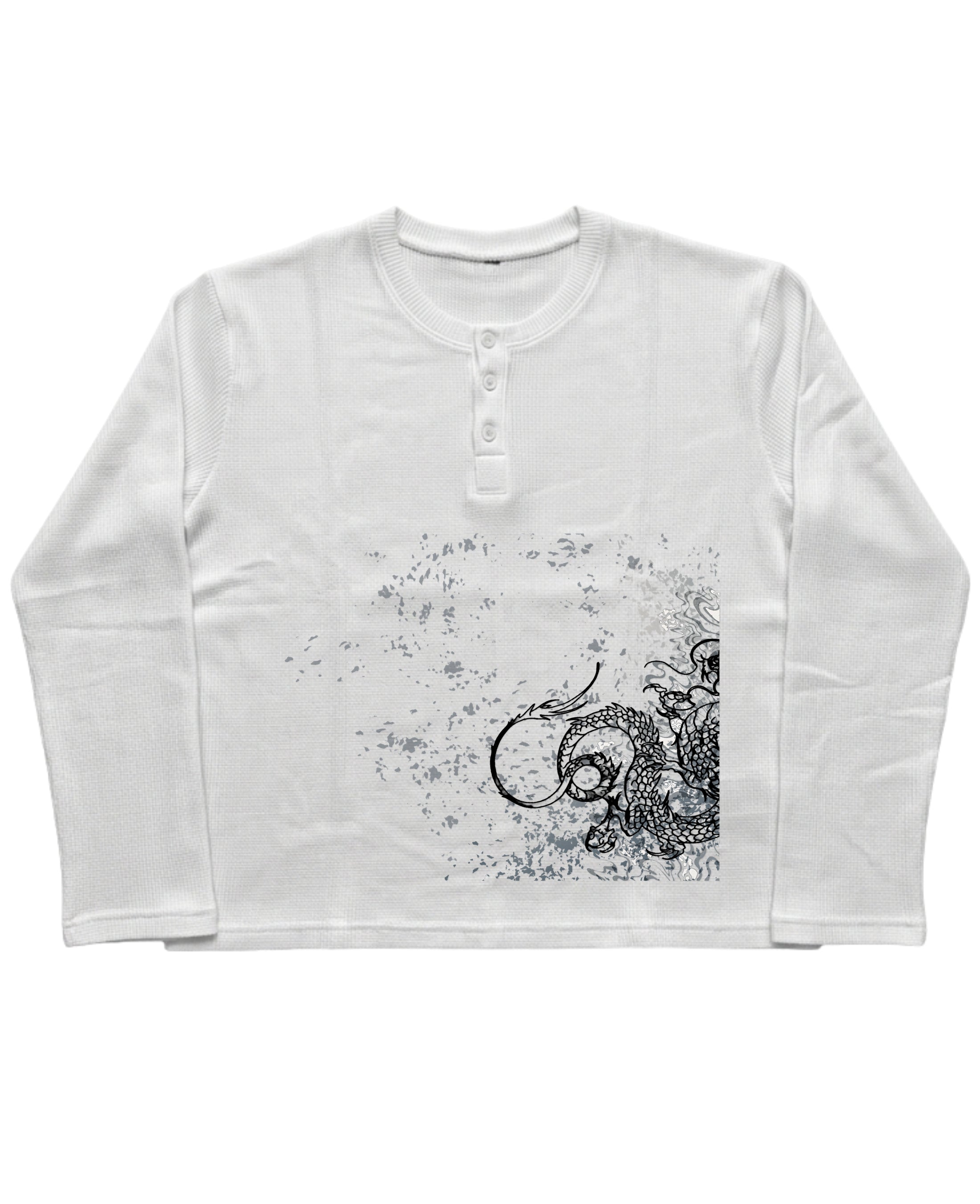 White Henley waffle knit Front Design