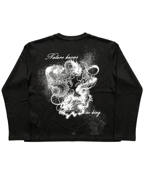 Black Henley waffle knit Back Design