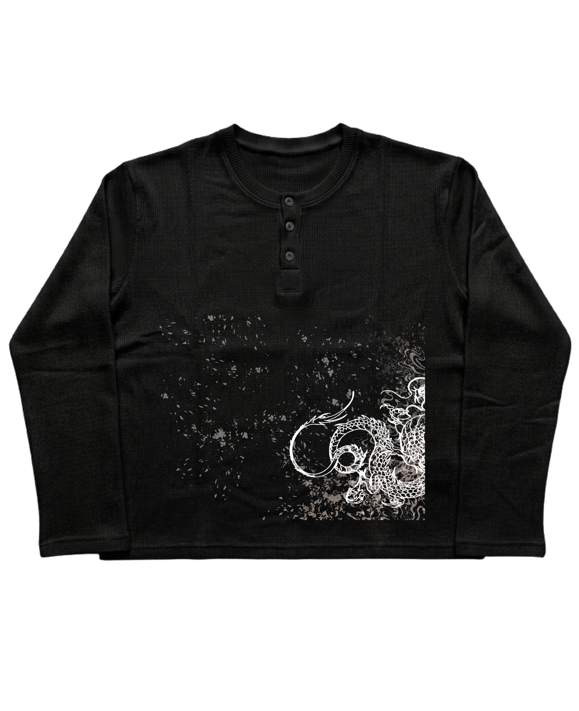 Black Henley waffle knit Front Design