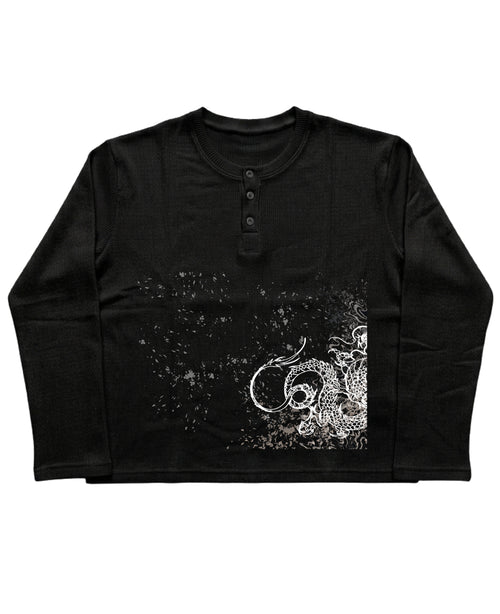 Black Henley waffle knit Front Design